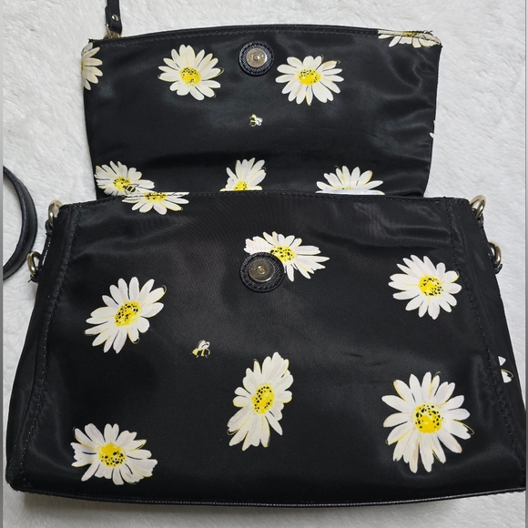 Kate Spade Crossbody Shoulder Bag Floral Daisy Flowers Purse 2 Part Zip Close - Picture 3 of 14